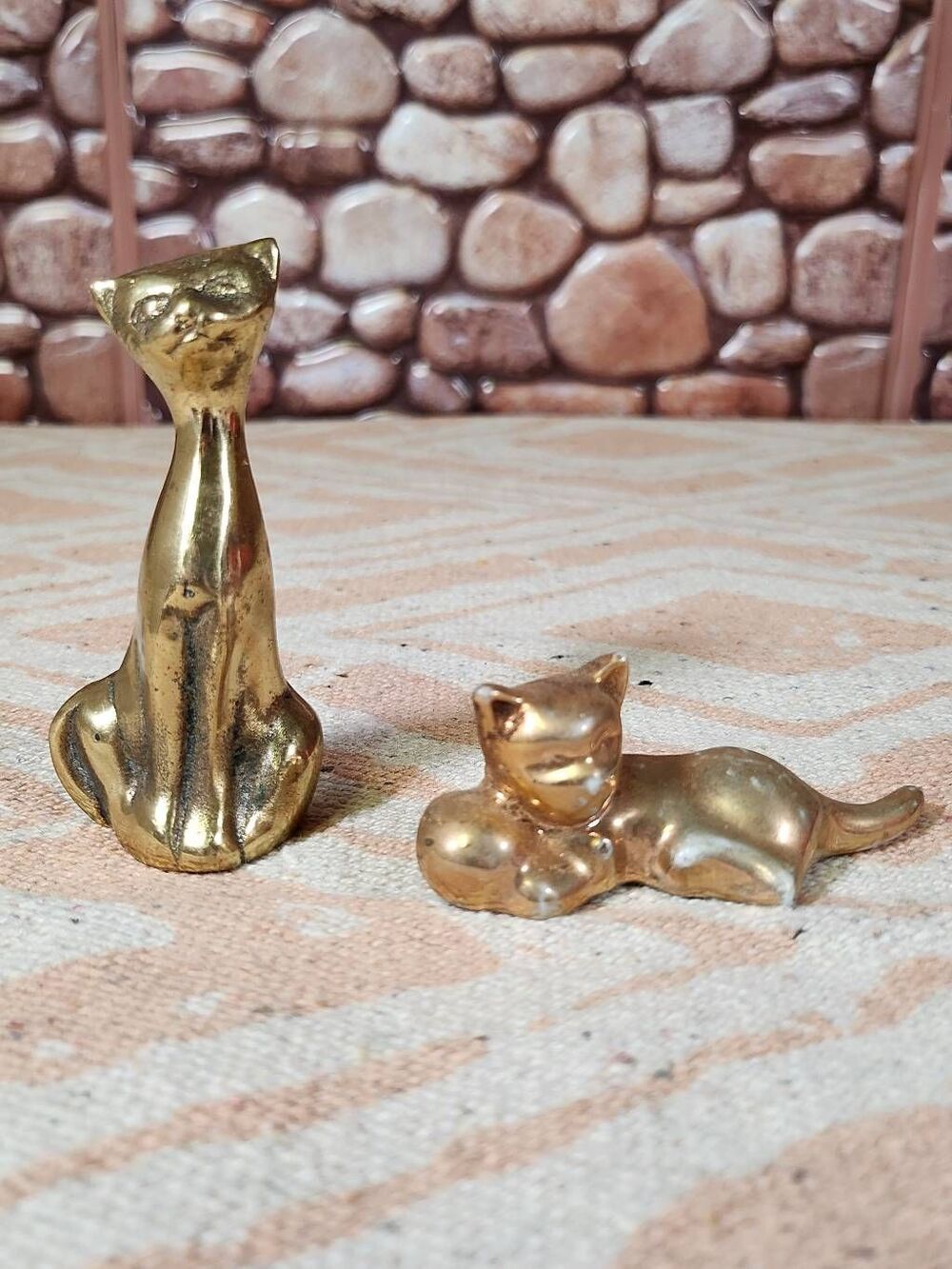 Brass Cat figurine and Japan Cat Figurine